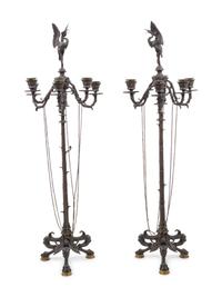 A Pair of Neoclassical Bronze Six-Light Candelabra