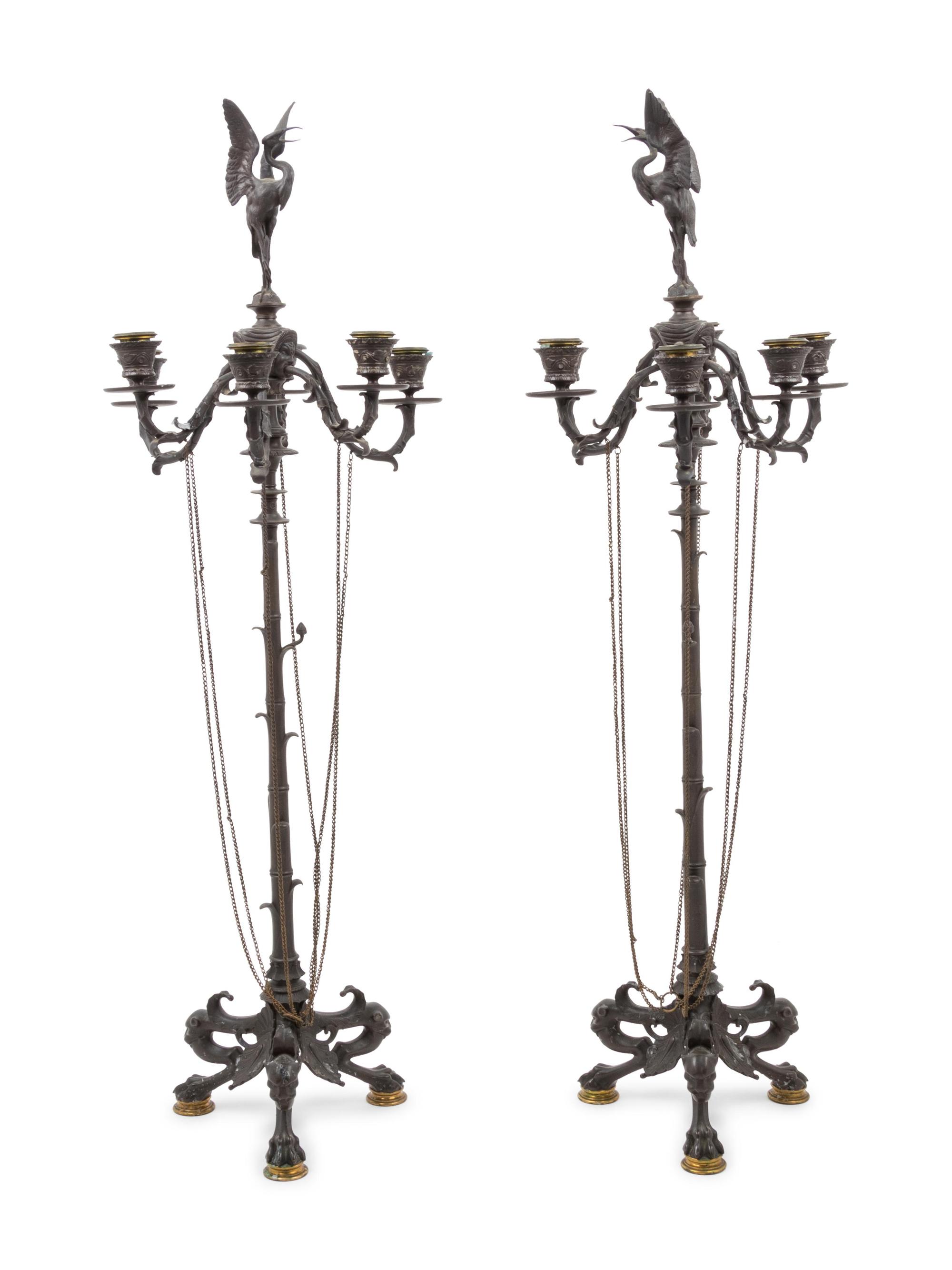 A Pair of Neoclassical Bronze Six-Light Candelabra