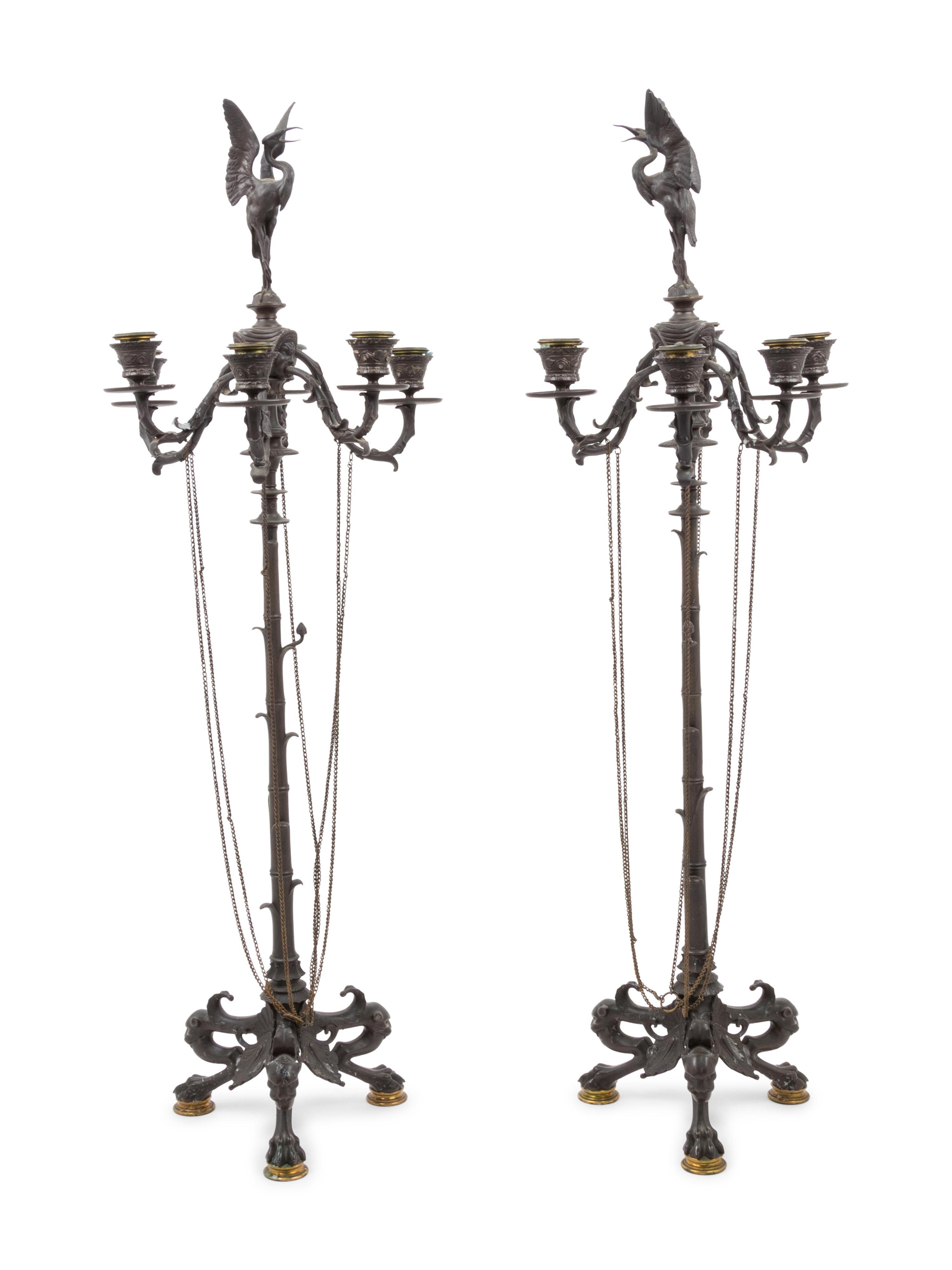 A Pair of Neoclassical Bronze Six-Light Candelabra