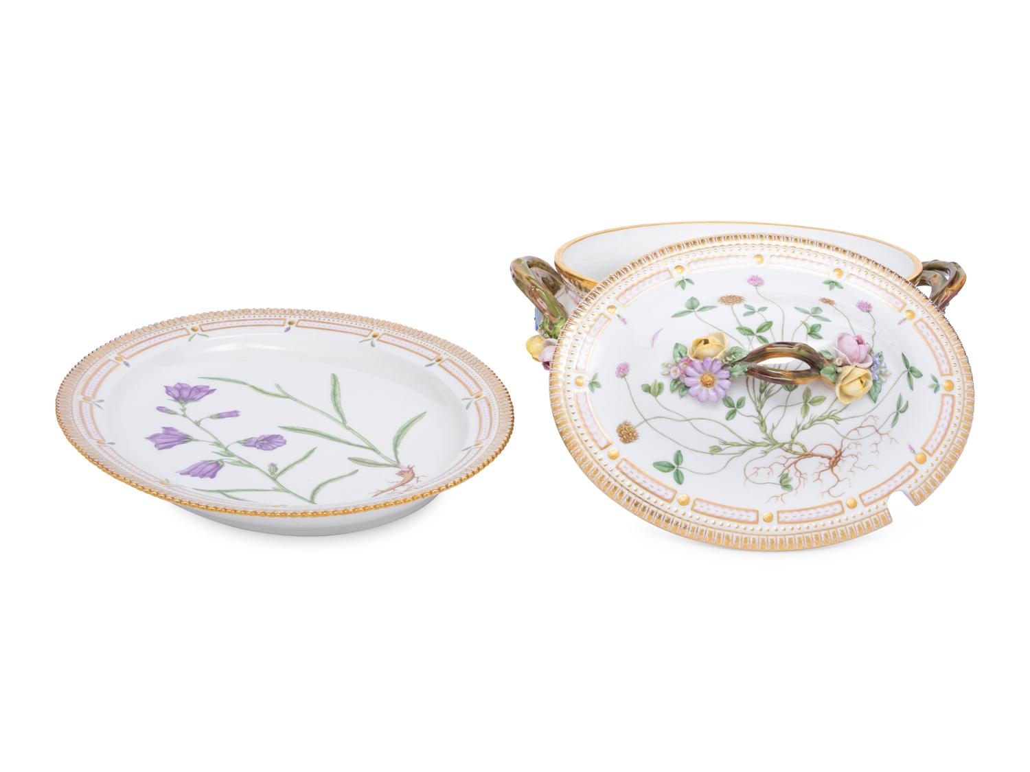 A Royal Copenhagen Flora Danica Porcelain Covered Tureen and Platter