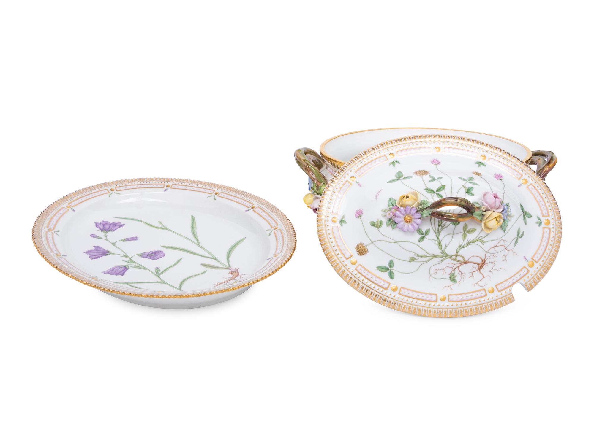 A Royal Copenhagen Flora Danica Porcelain Covered Tureen and Platter