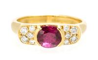 An 18 Karat Yellow Gold, Ruby and Diamond Ring, 3.30 dwts.