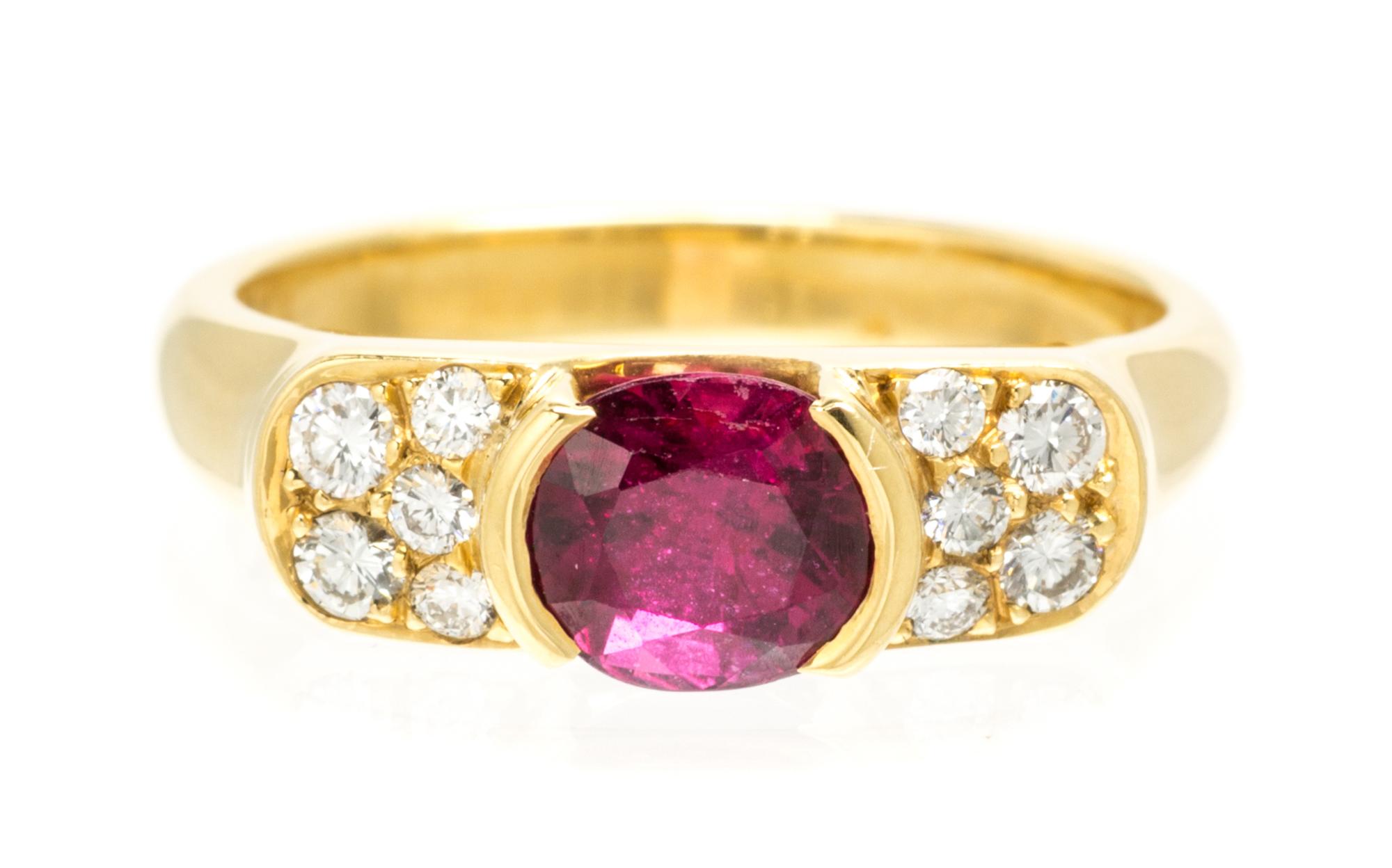 An 18 Karat Yellow Gold, Ruby and Diamond Ring, 3.30 dwts.