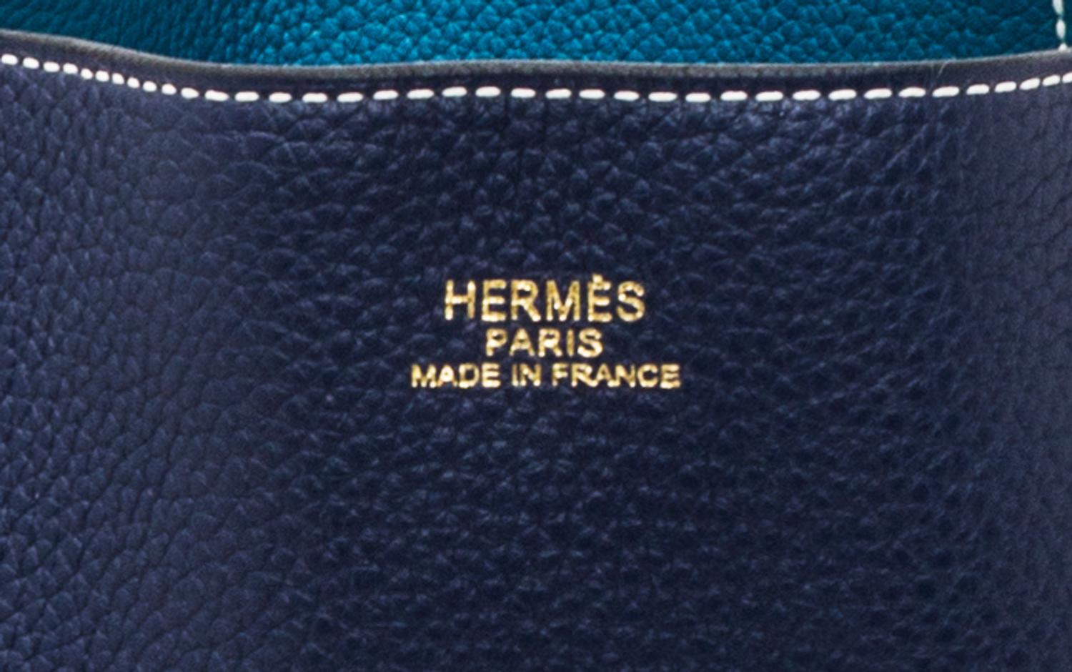 An Hermes Bleu Izmir/Bleu Sapphire 45cm Taurillon Clemence Double Sens Tote, 17.5" x 15.5" x 5".