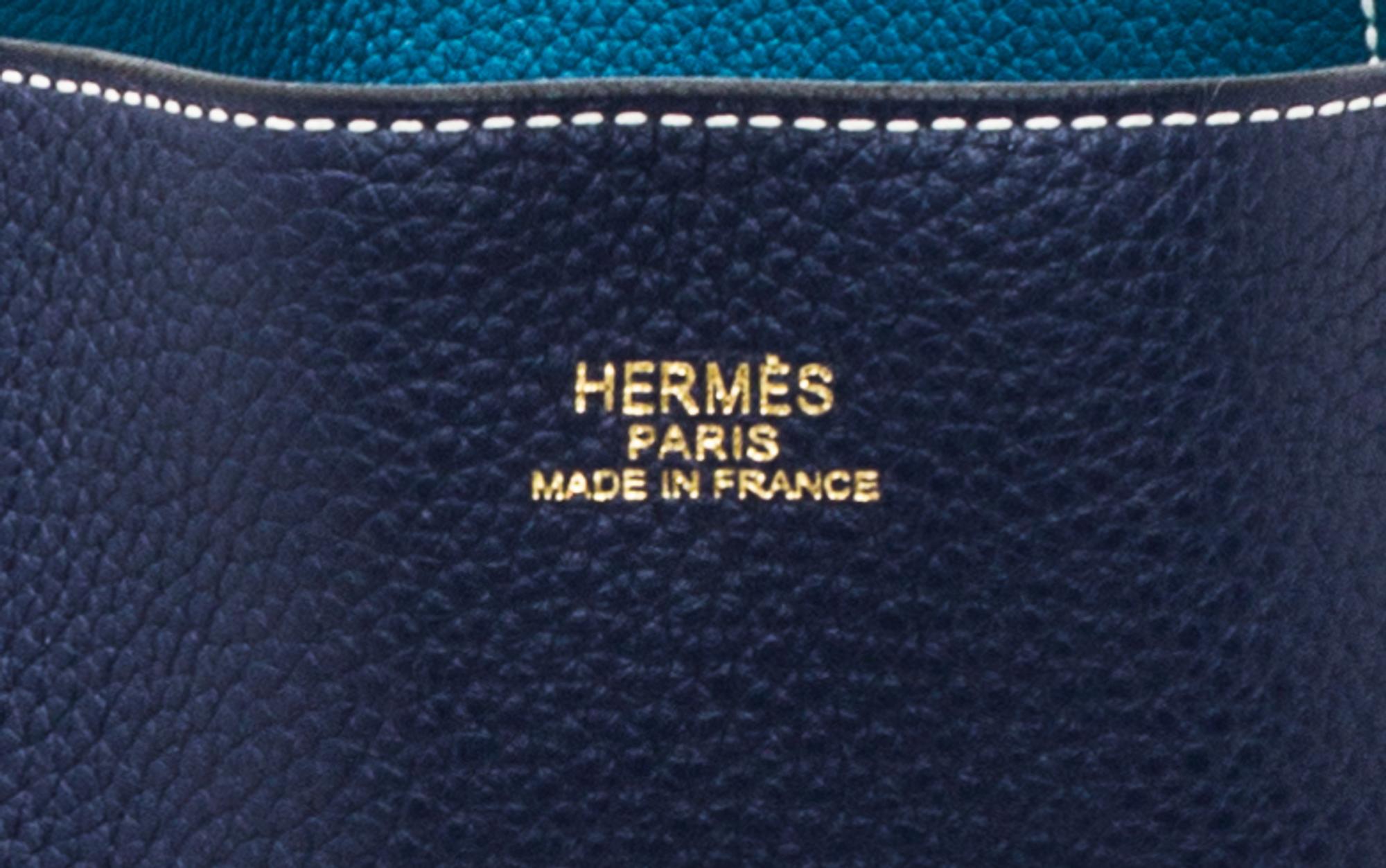 An Hermes Bleu Izmir/Bleu Sapphire 45cm Taurillon Clemence Double Sens Tote, 17.5" x 15.5" x 5".