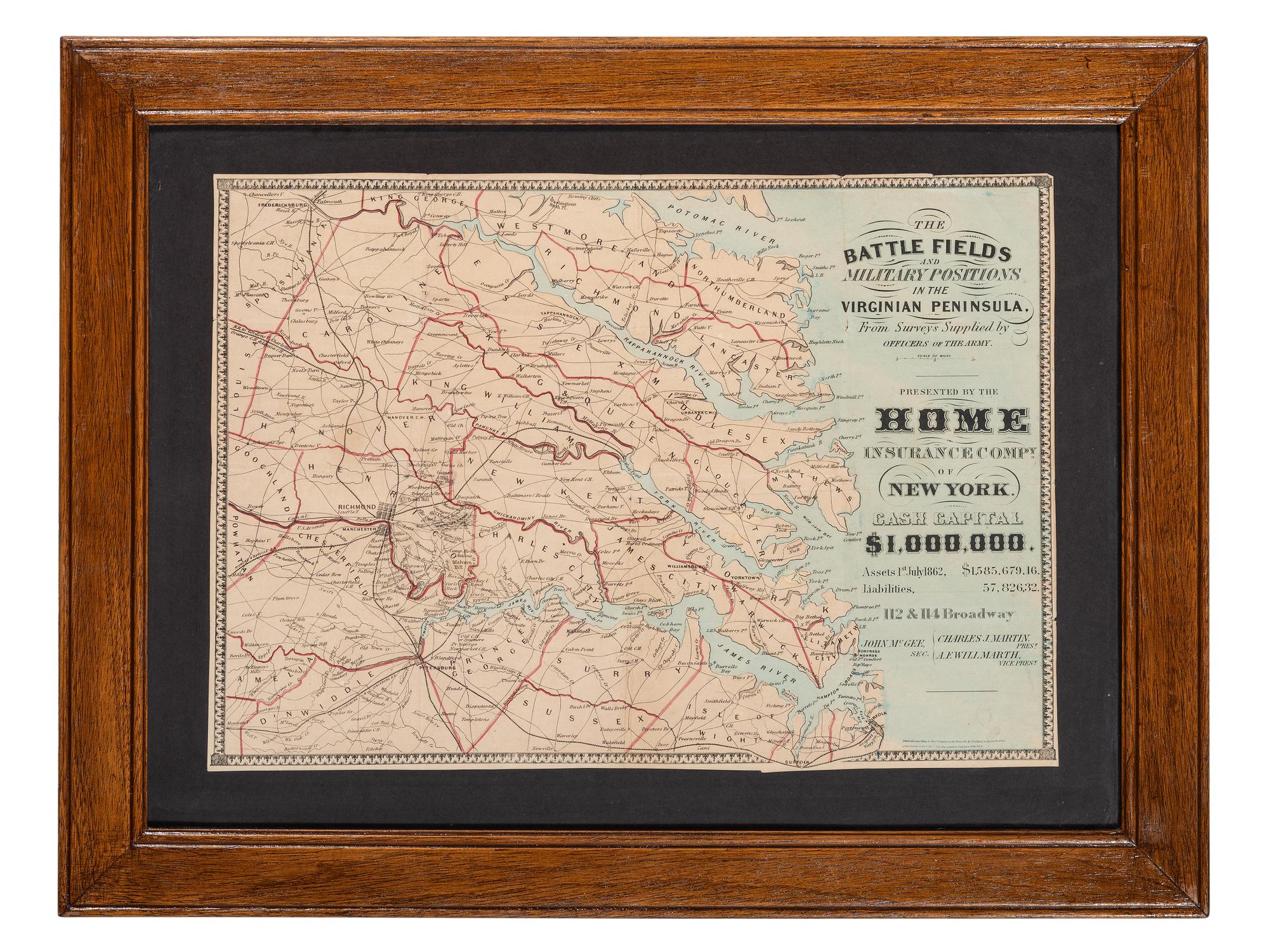 [CIVIL WAR]. The Battle Fields and Military Positions in the Virginian Peninsula. New York: D.A. Heald, 1862.