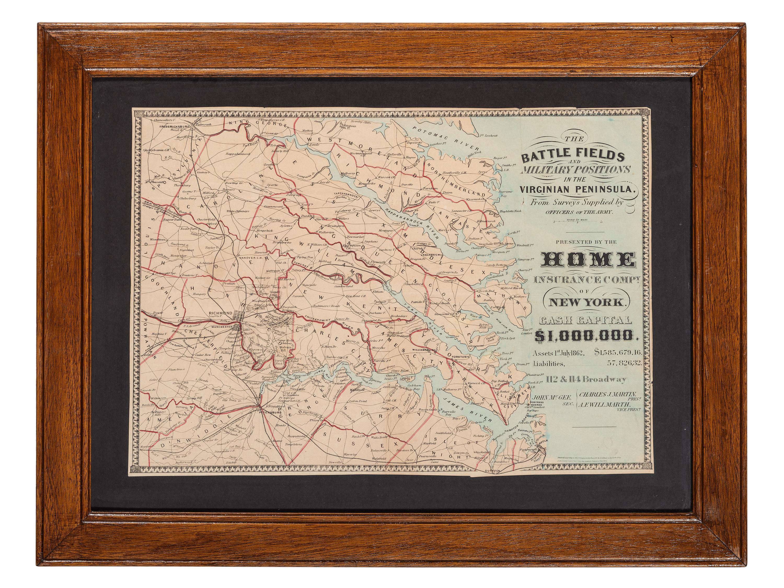[CIVIL WAR]. The Battle Fields and Military Positions in the Virginian Peninsula. New York: D.A. Heald, 1862.