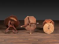 Three Primitive Carved Wood Candlestands
