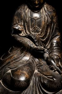 A Silver Wire Inlaid Bronze Figure of Guanyin