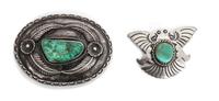Two Southwestern Silver and Turquoise Items Height of buckle 2 1/2 x width 3 1/2 inches.