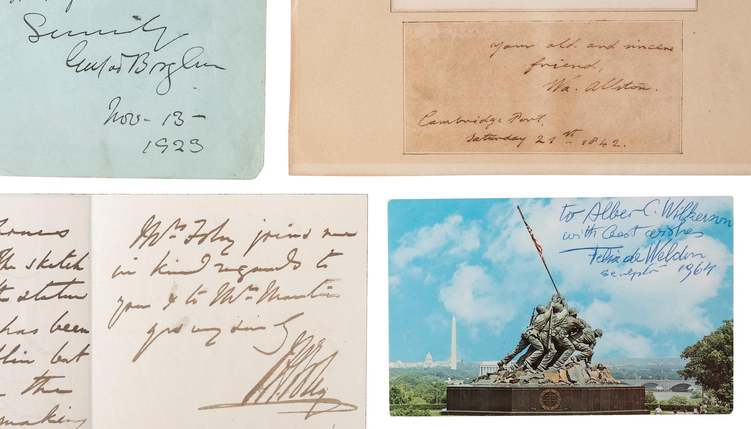 [ARTISTS]. Autographs featuring signatures from artists including BIERSTADT and RODIN.