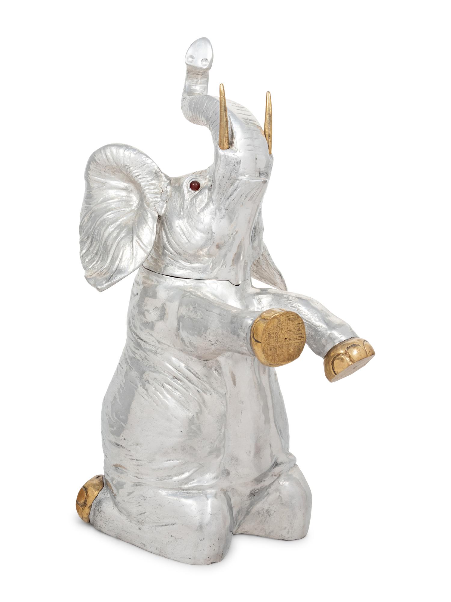 A Large Arthur Court Silvered and Gilt Metal Elephant-Form Wine Cooler