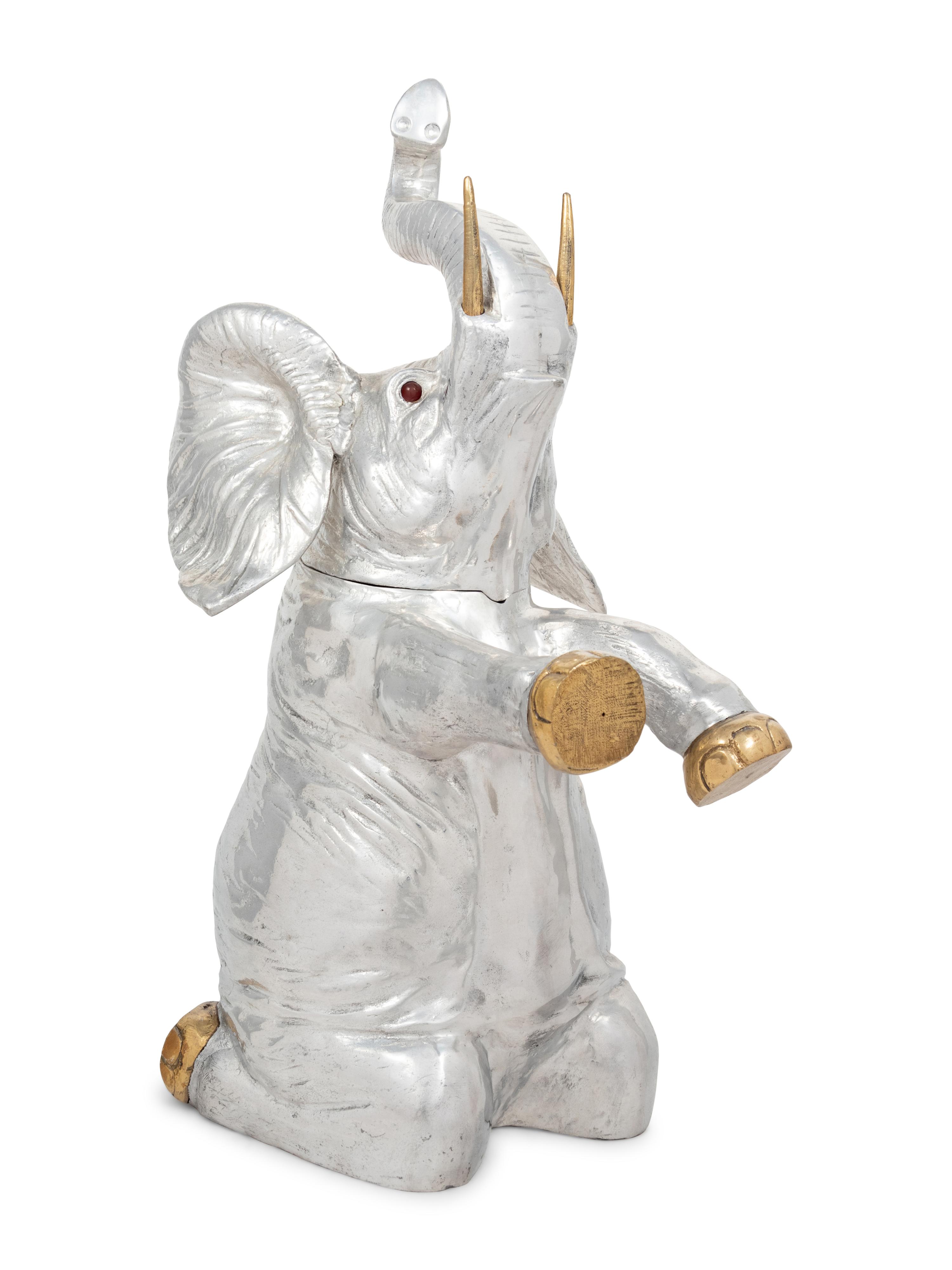 A Large Arthur Court Silvered and Gilt Metal Elephant-Form Wine Cooler