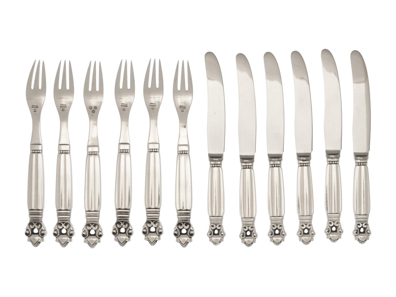 A Georg Jensen Acorn Silver Fruit Service For Six