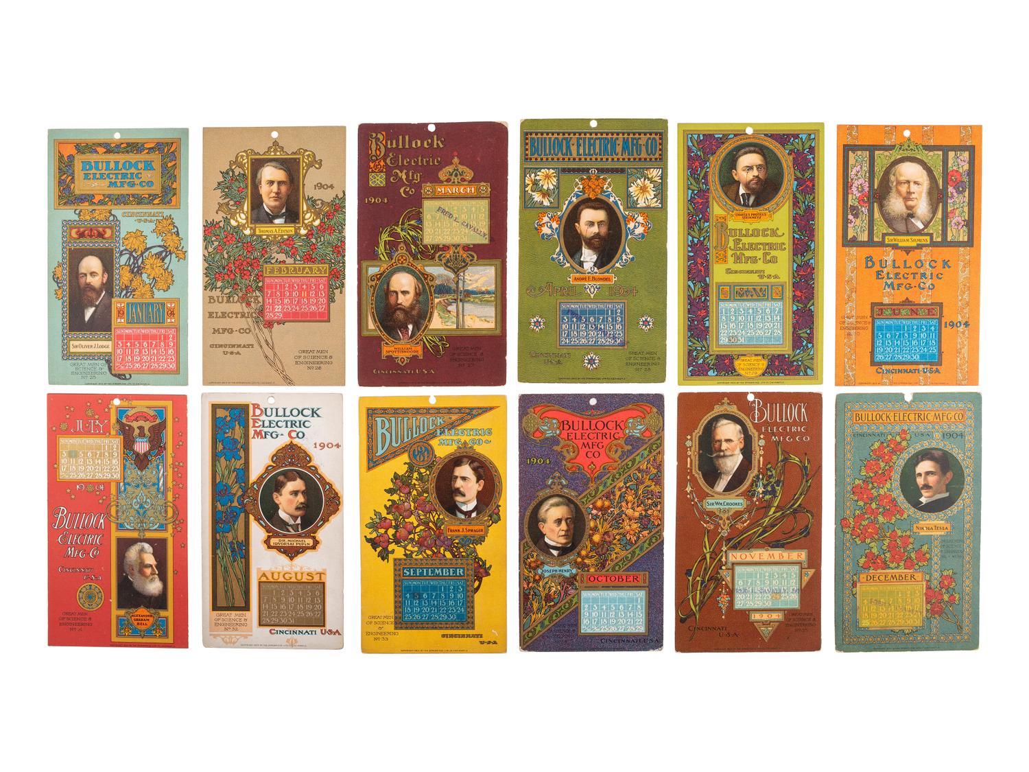 [ADVERTISING]. A group of 55+ Strobridge Litho Co. calendar cards. Cincinnati, OH: 1903-1912.