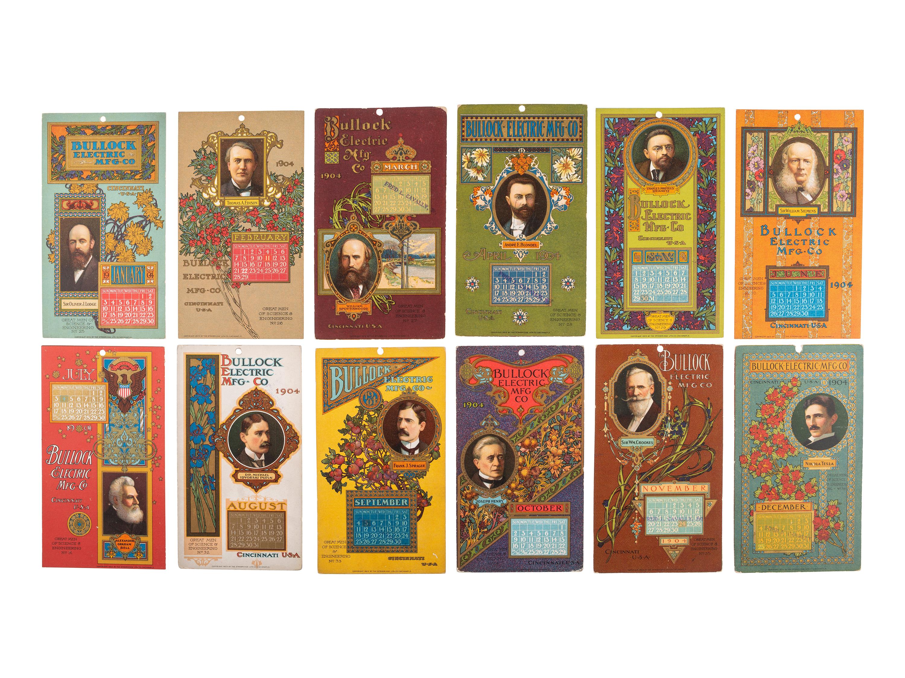 [ADVERTISING]. A group of 55+ Strobridge Litho Co. calendar cards. Cincinnati, OH: 1903-1912.