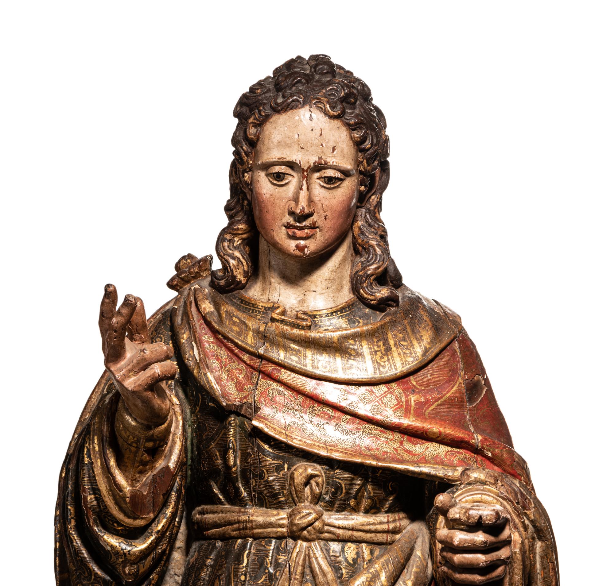 A Carved Parcel Gilt and Polychrome Decorated Figure of Santa Luzia