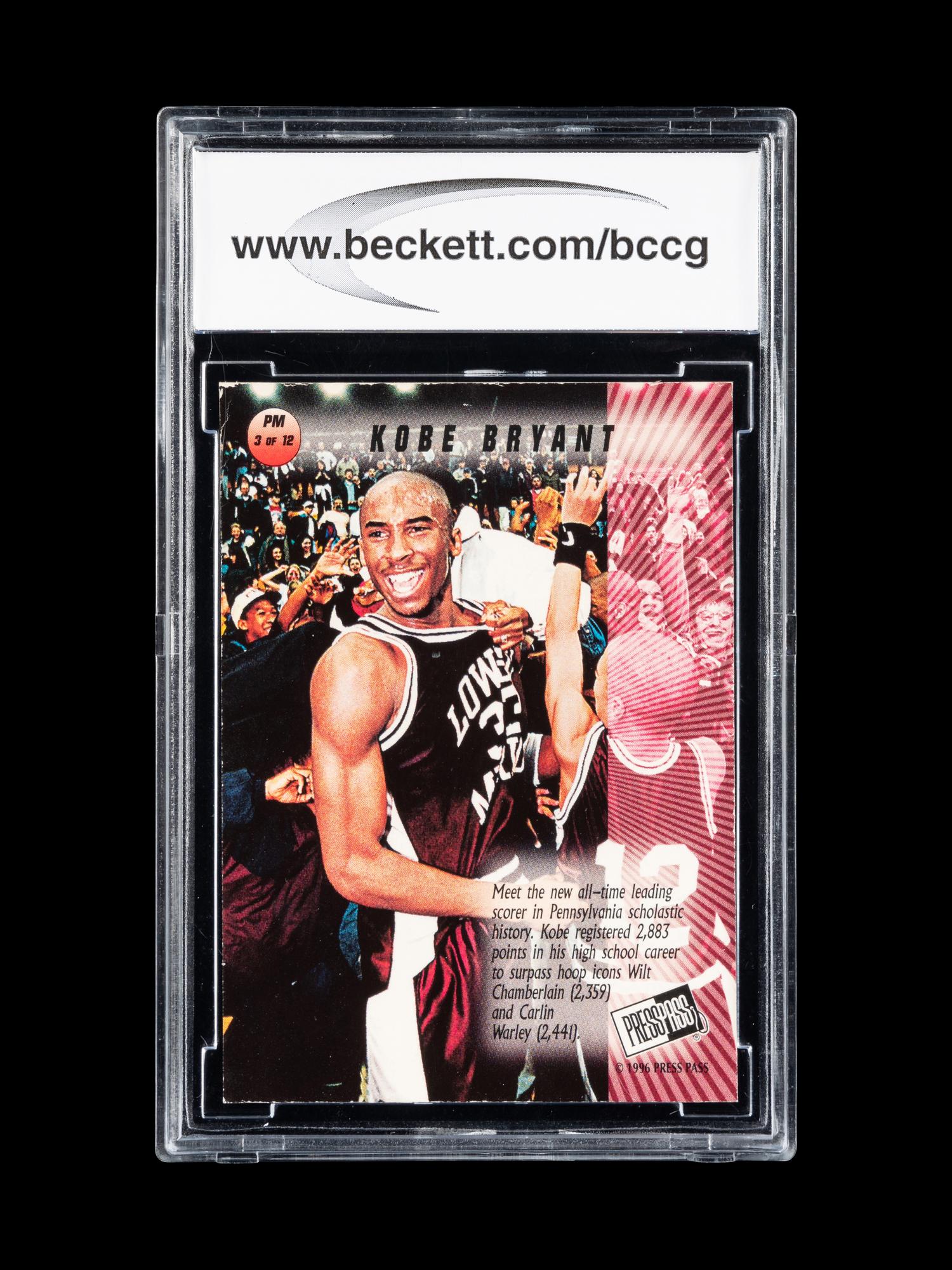 A 1996-97 Press Pass Pandemonium Kobe Bryant Rookie Basketball Card No. 3 (BCCG 9 NM+)