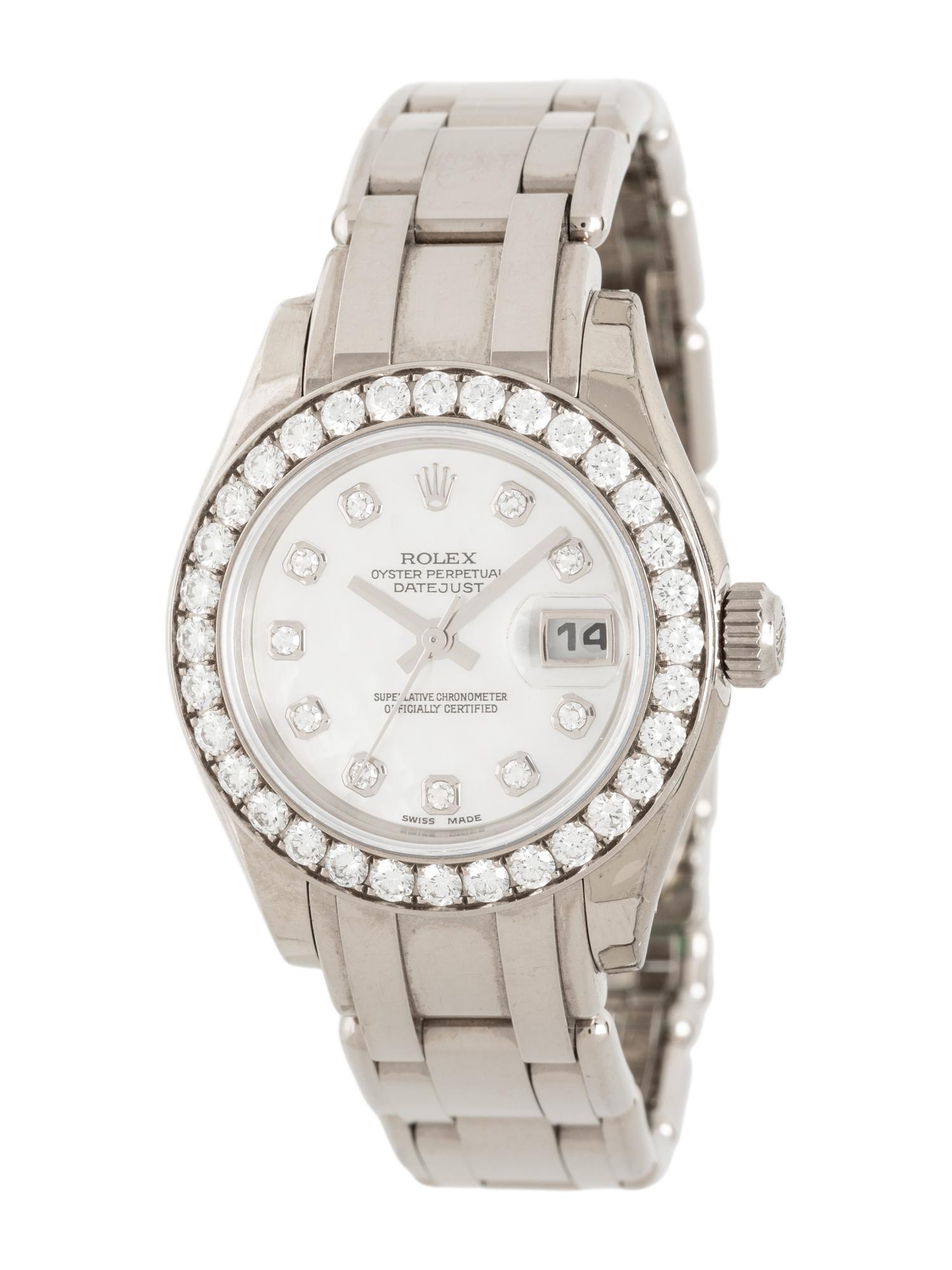 ROLEX, REF. 80299 18K WHITE GOLD AND DIAMOND 'PEARLMASTER' WATCH, BOX & PAPERS