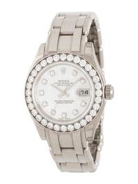 ROLEX, REF. 80299 18K WHITE GOLD AND DIAMOND 'PEARLMASTER' WATCH, BOX & PAPERS