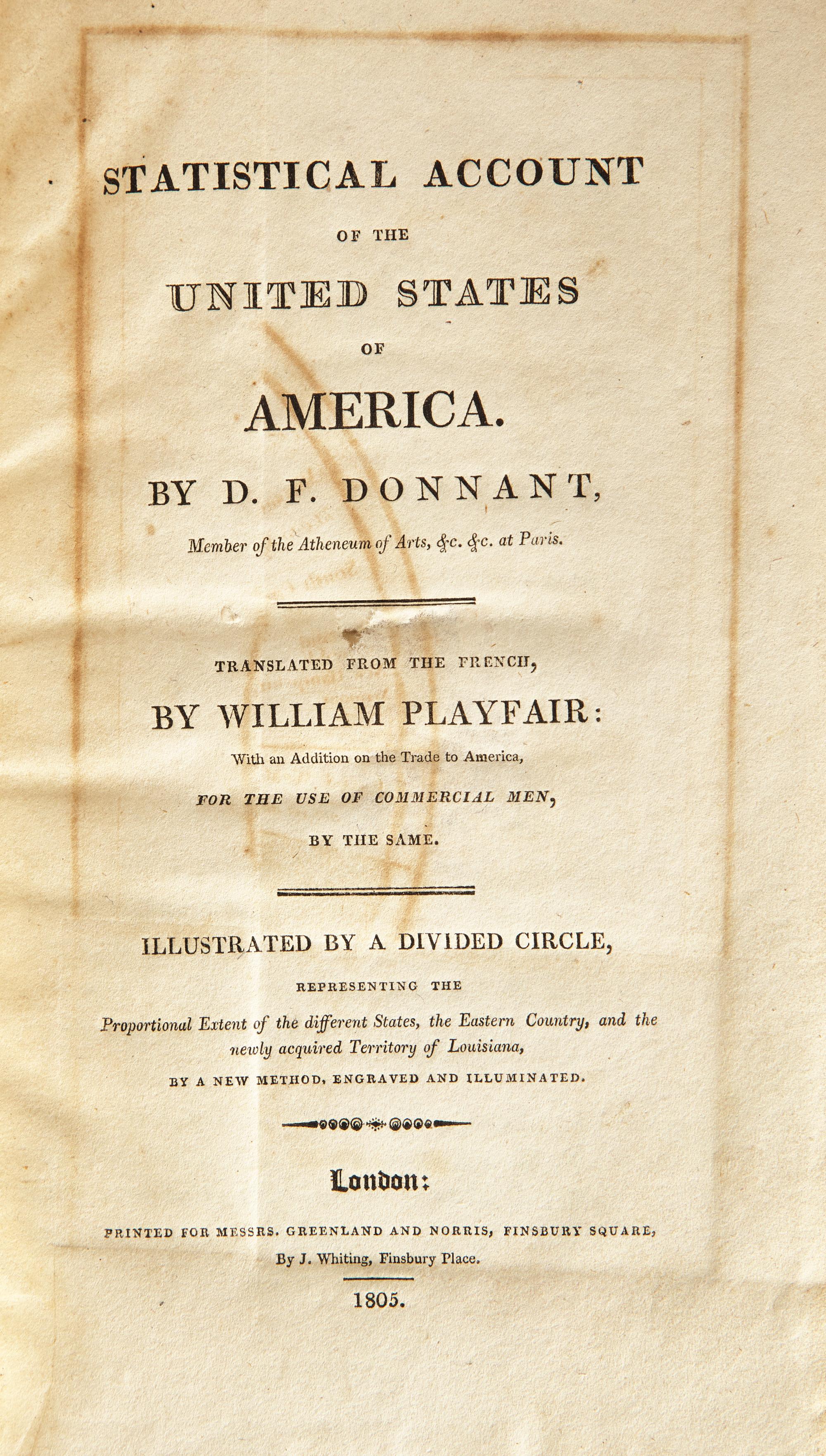 [Americana] [Playfair, William] Donnant, D.F. Statistical Account of the United States of America