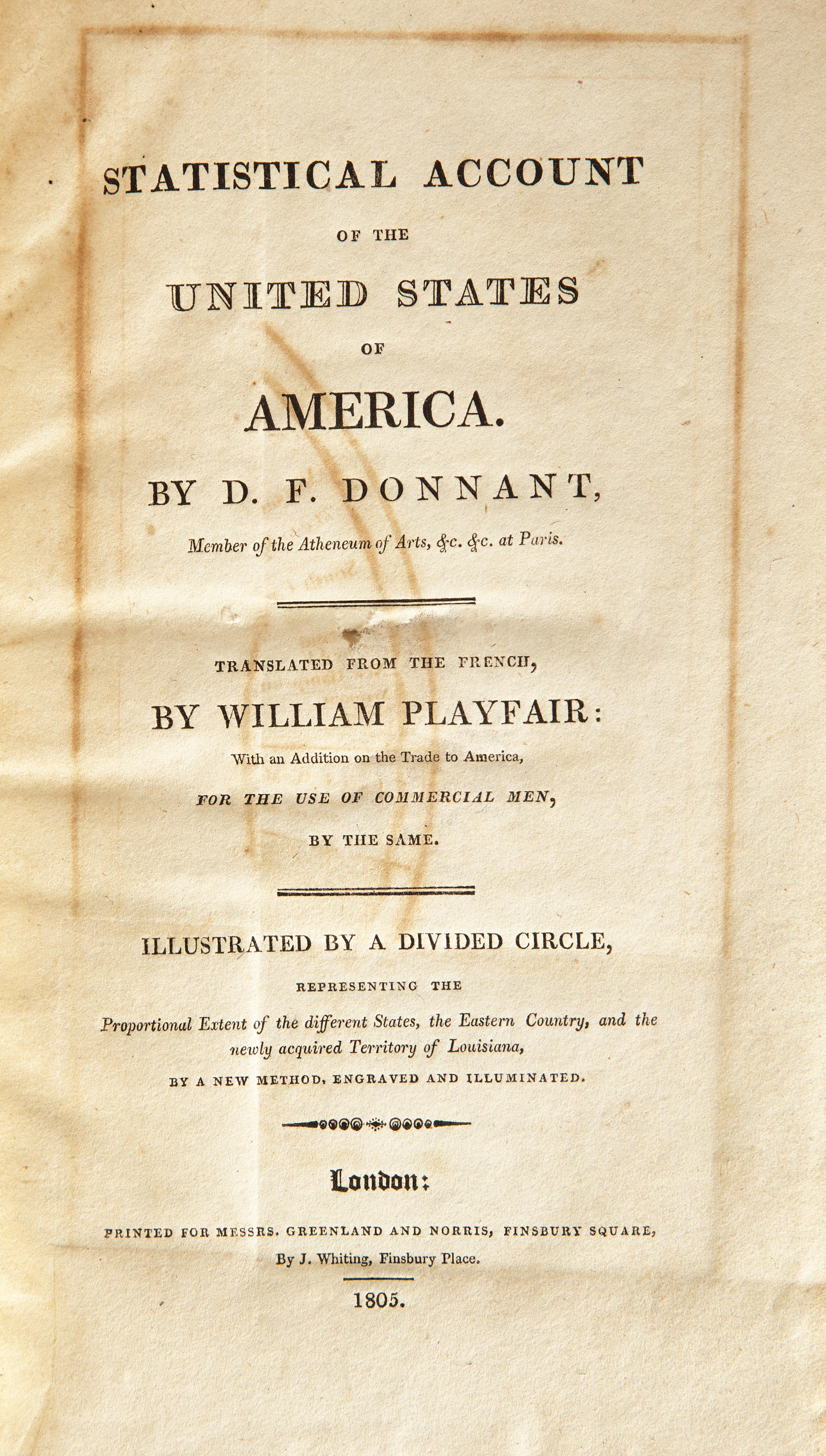 [Americana] [Playfair, William] Donnant, D.F. Statistical Account of the United States of America