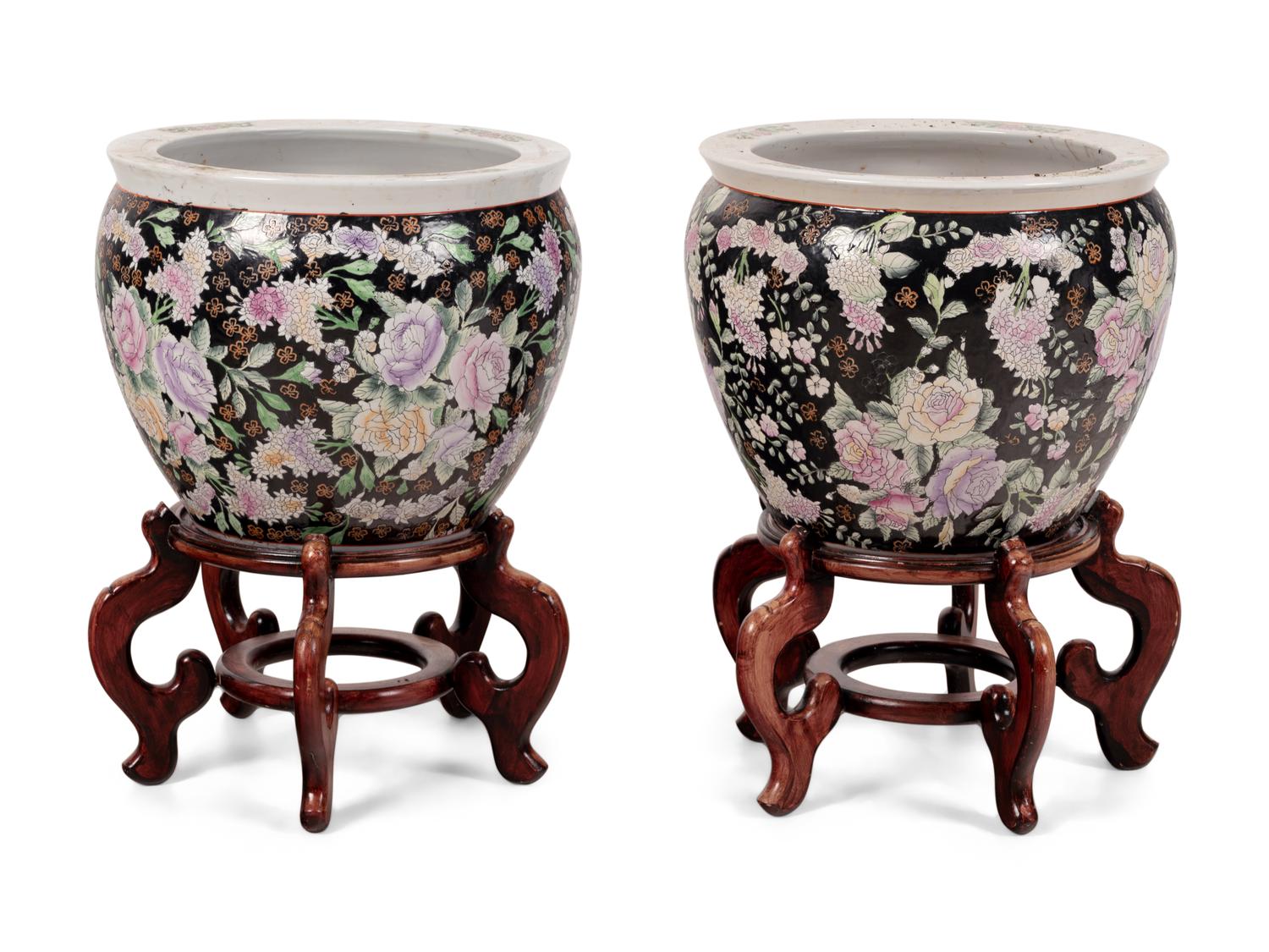 A Pair of Chinese Enameled Porcelain Jardinières