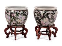 A Pair of Chinese Enameled Porcelain Jardinières
