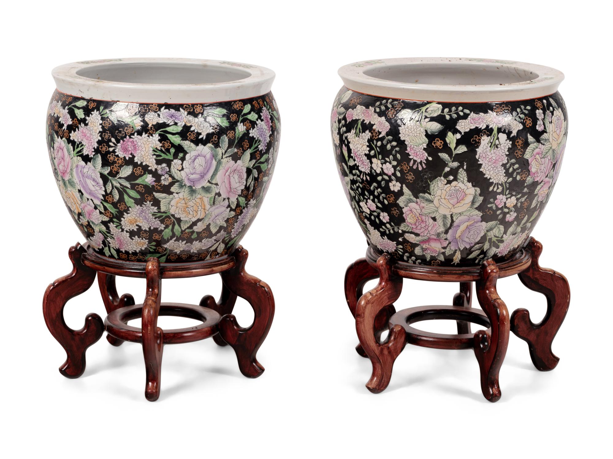 A Pair of Chinese Enameled Porcelain Jardinières