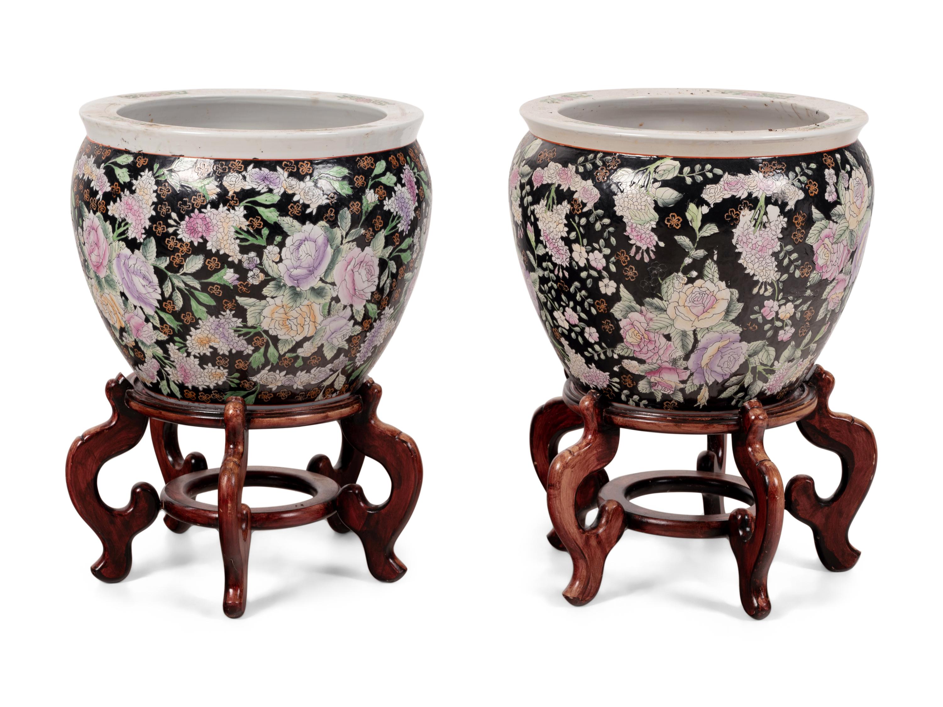 A Pair of Chinese Enameled Porcelain Jardinières