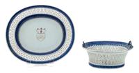 An English Lowestoft Porcelain Reticulated Basket with Undertray Length of tray 9 3/8 inches. — 19TH CENTURY