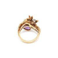 YELLOW GOLD, AMETHYST AND DIAMOND RING