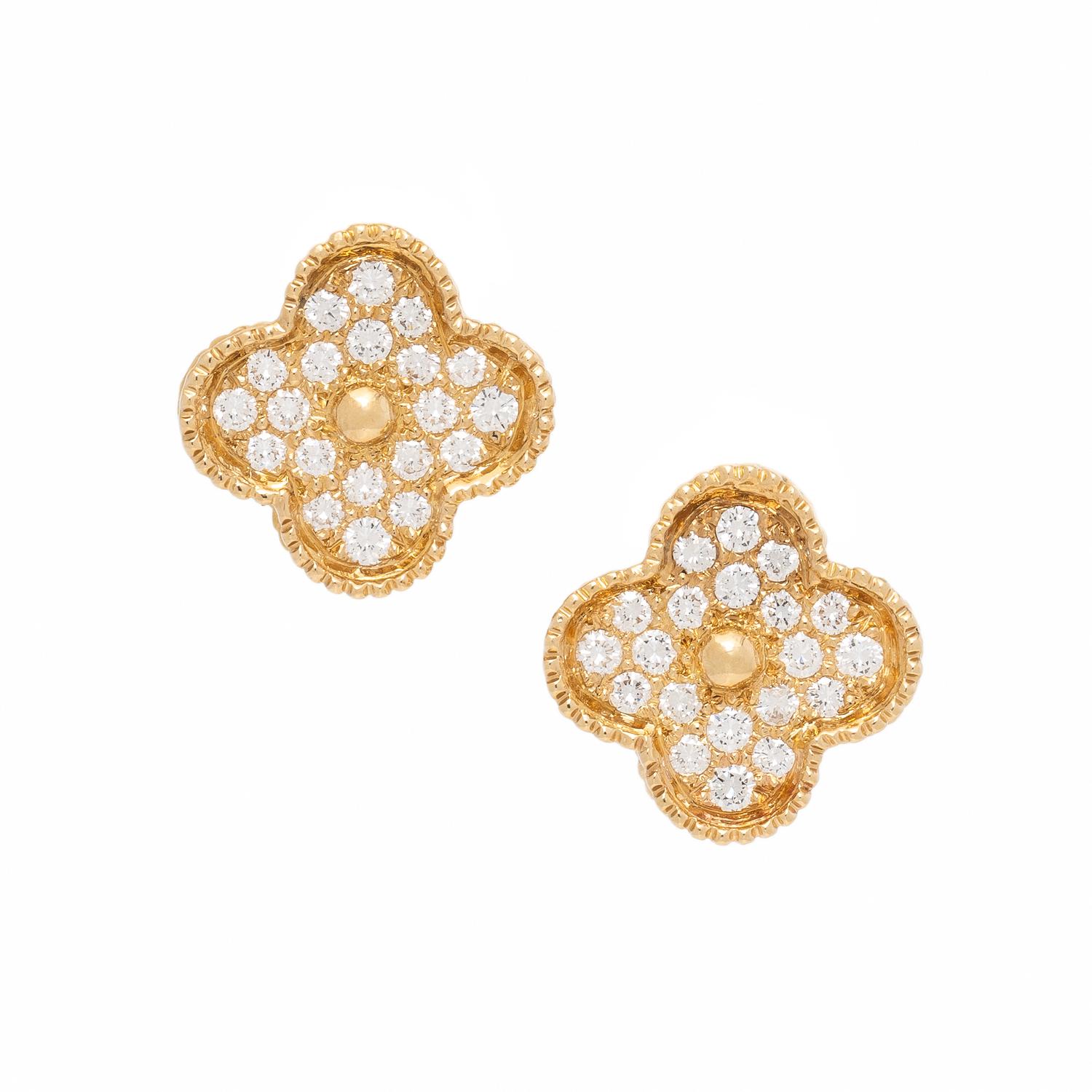 Van Cleef & Arpels, Diamond and Yellow Gold 'Alhambra' Earrings