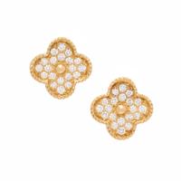 Van Cleef & Arpels, Diamond and Yellow Gold 'Alhambra' Earrings