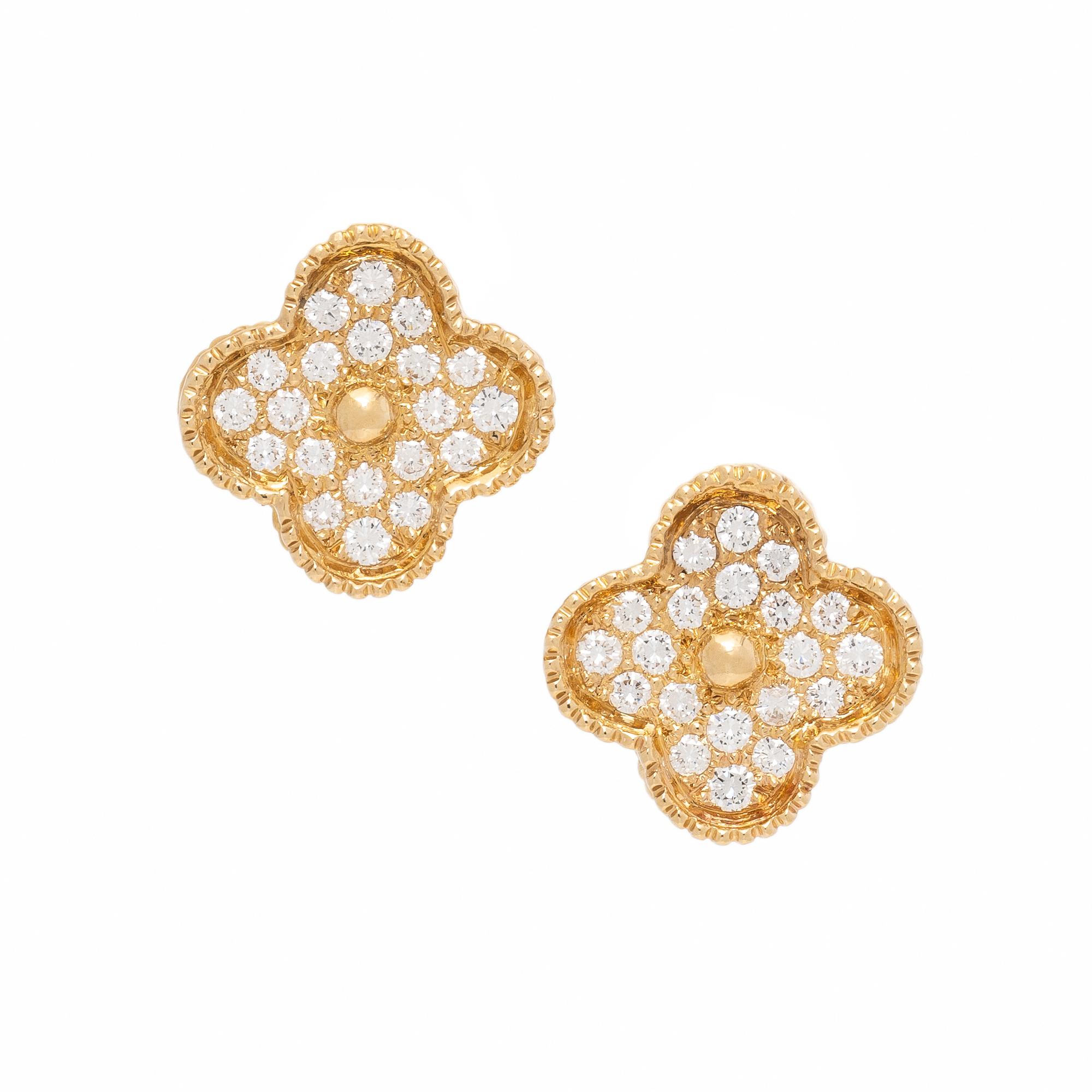 Van Cleef & Arpels, Diamond and Yellow Gold 'Alhambra' Earrings