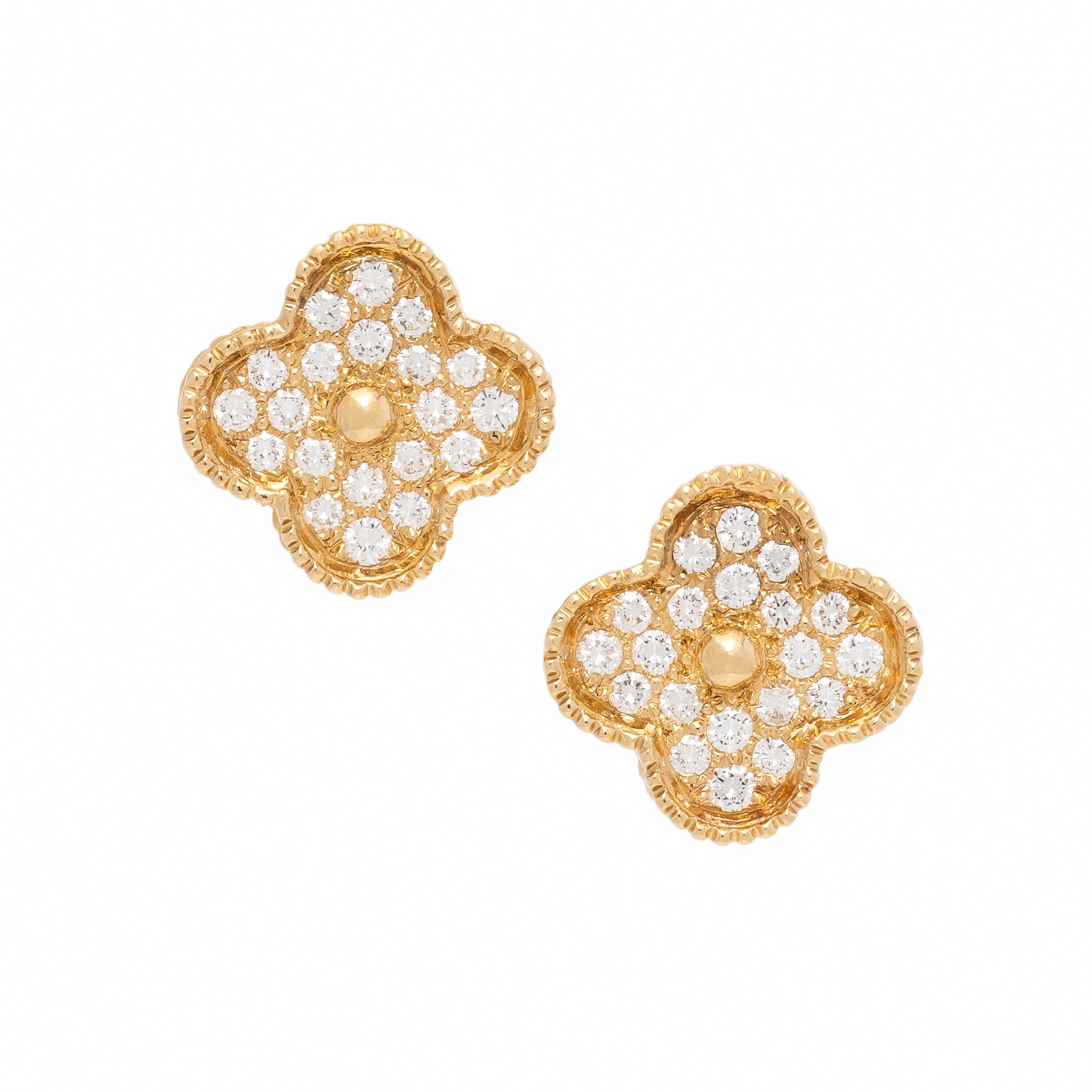 Van Cleef & Arpels, Diamond and Yellow Gold 'Alhambra' Earrings