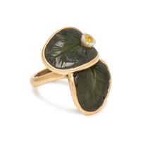 NEPHRITE, MOTHER-OF-PEARL AND COLORED DIAMOND RING