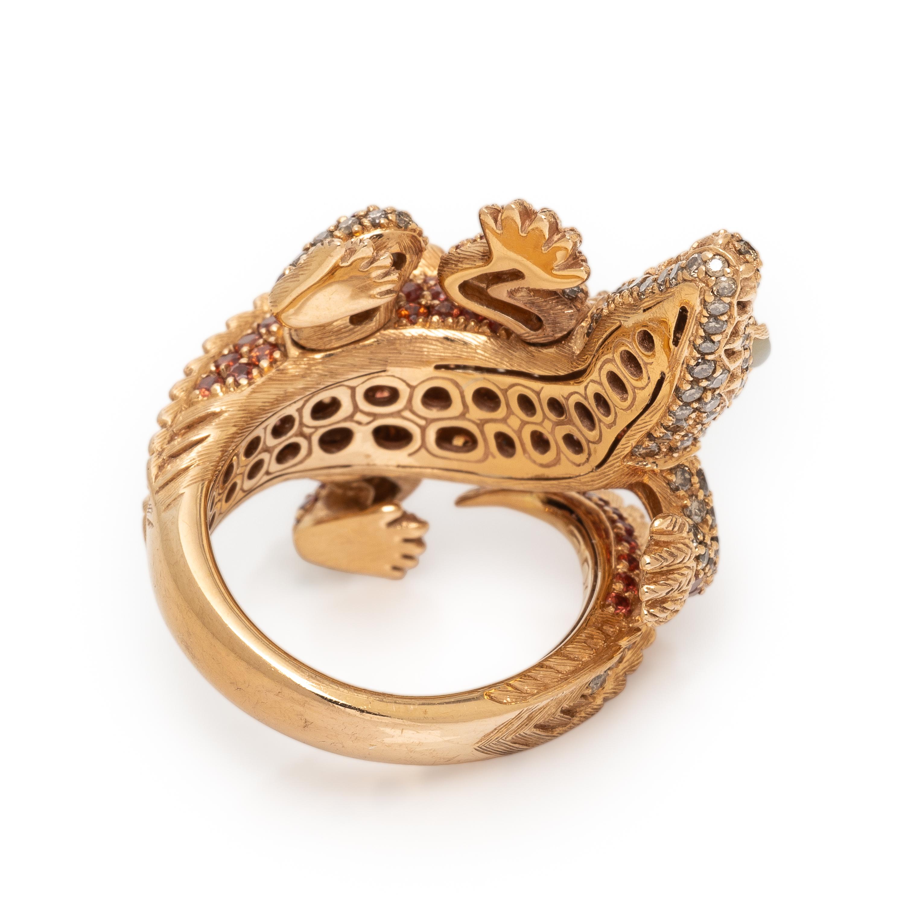 Colored Diamond, Multigem, and Rose Gold Alligator Ring