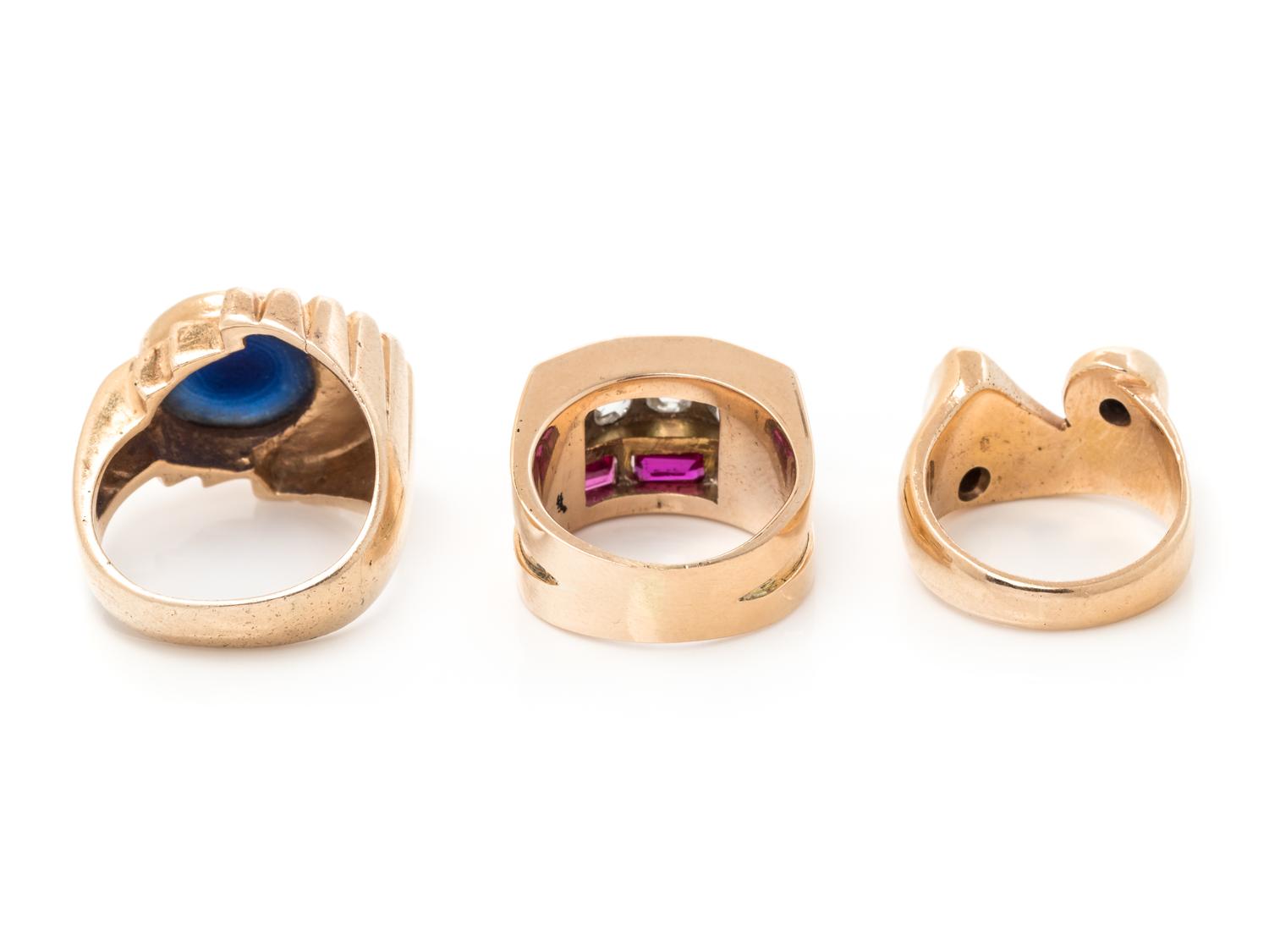 COLLECTION OF ROSE GOLD RETRO STYLE RINGS