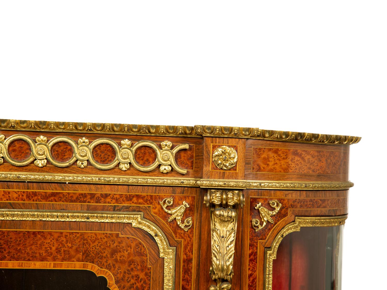 A Louis XVI Style Gilt Bronze Mounted Marquetry and Amboyna Marble-Top Cabinet — 19TH CENTURY