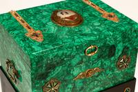 A Continental Jeweled Malachite Table Casket on Stand