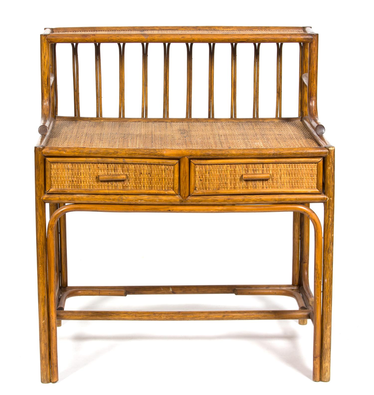 A Bamboo and Rattan Desk Height 42 x width 35 1/2 x depth 23 inches. — 20TH CENTURY