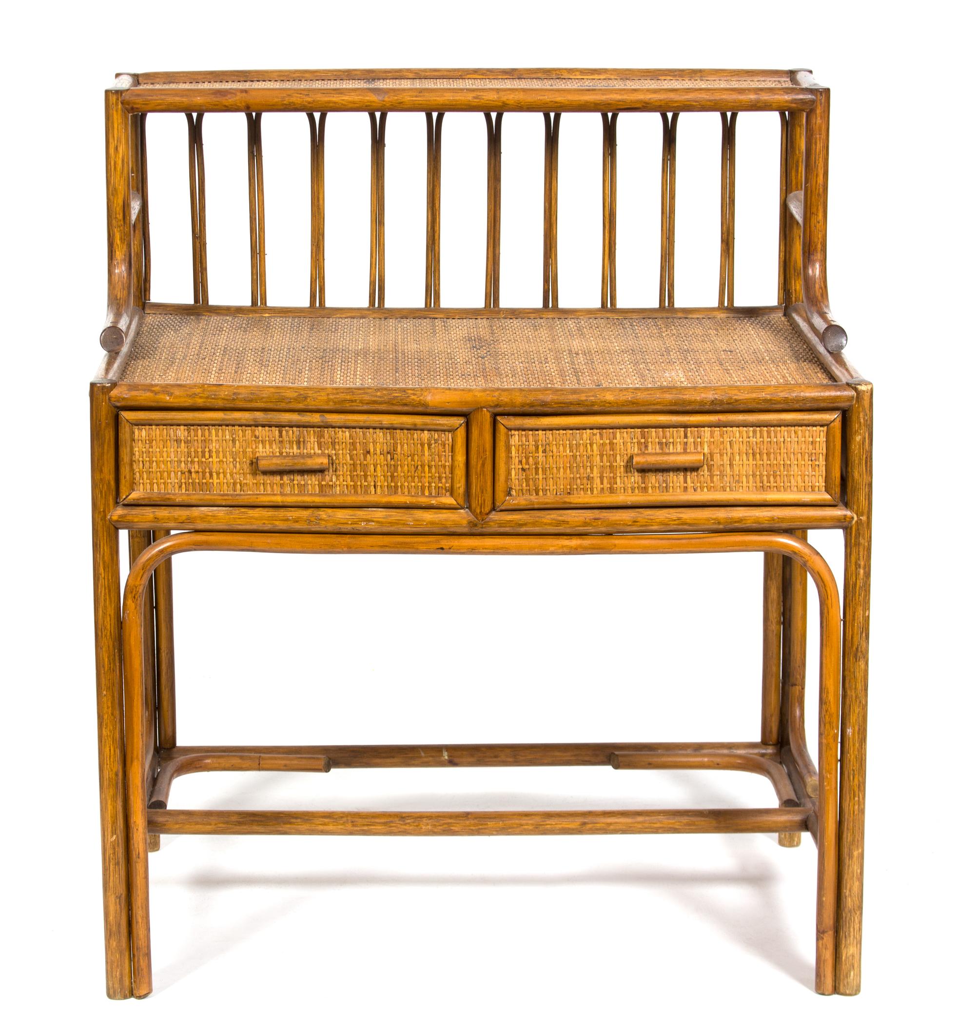 A Bamboo and Rattan Desk Height 42 x width 35 1/2 x depth 23 inches. — 20TH CENTURY