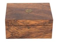 A Burl Walnut Sewing Box Height 5 3/4 x width 11 7/8 x depth inches. — 20TH CENTURY