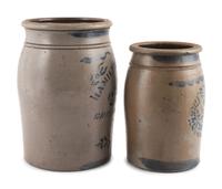 Two Hamilton & Jones Cobalt-Decorated Stoneware Crocks