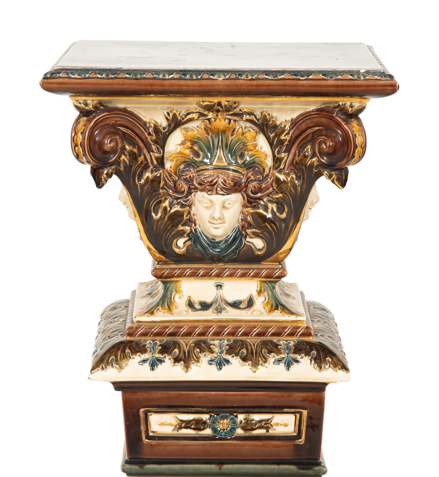 Continental Renaissance Revival Tin and Lustre-Glazed Earthenware Pedestal
