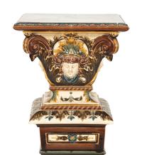 Continental Renaissance Revival Tin and Lustre-Glazed Earthenware Pedestal