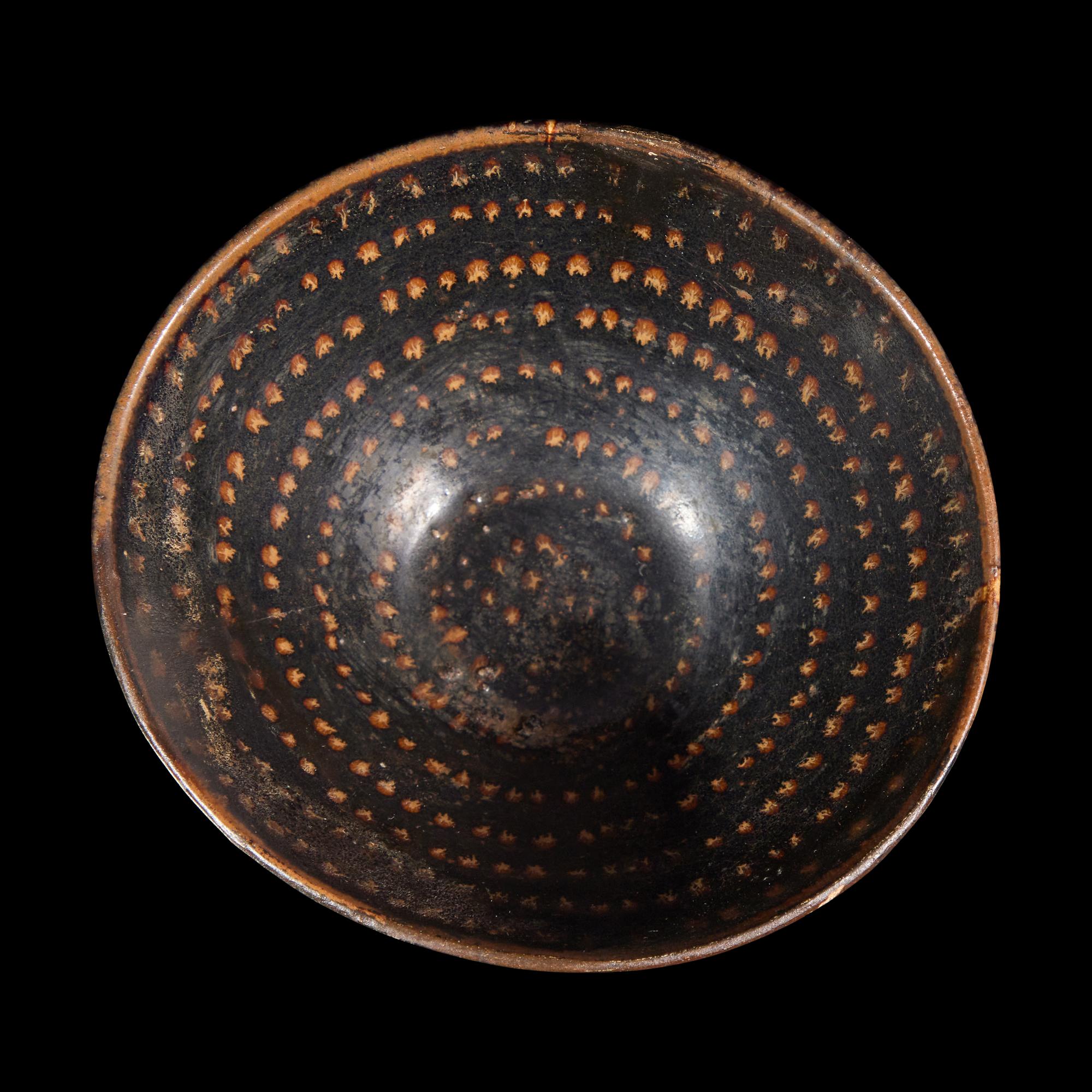 A Chinese Jizhou 'Tortoiseshell' Glazed Conical Tea Bowl, Probably Song Dynasty — 或為宋 吉州窯玳瑁釉茶盞