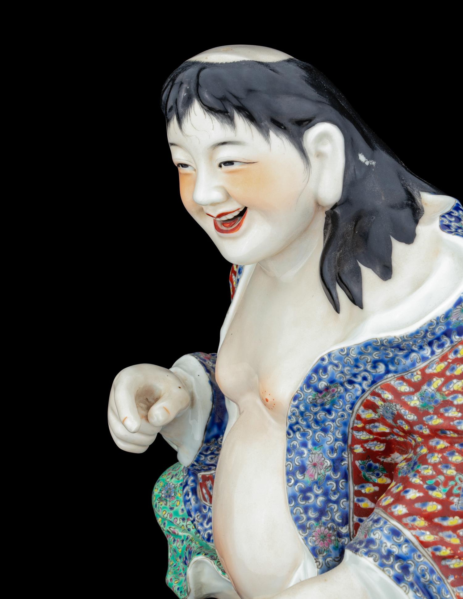 A Large Famille Rose Porcelain Figure of Liu Hai and a Toad