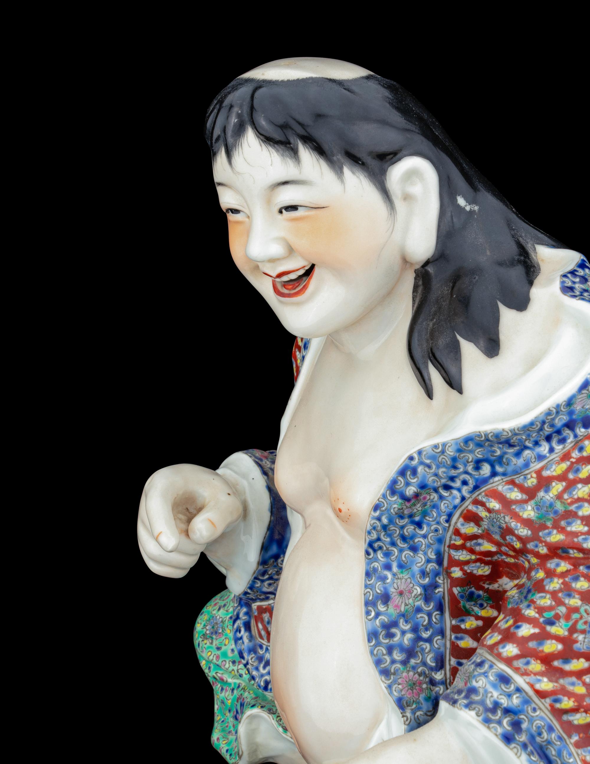 A Large Famille Rose Porcelain Figure of Liu Hai and a Toad
